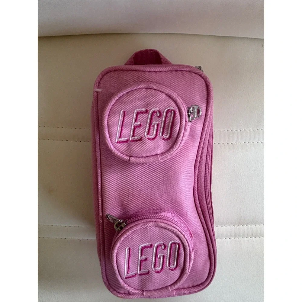 LEGO Brick Pouch Pink Canvas Pencil Case Travel Organizer Bag 2x1 Stud Design
